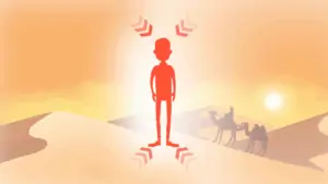 Person absorbing radiant heat from a warm environment Person absorbing radiant heat from a warm environment
