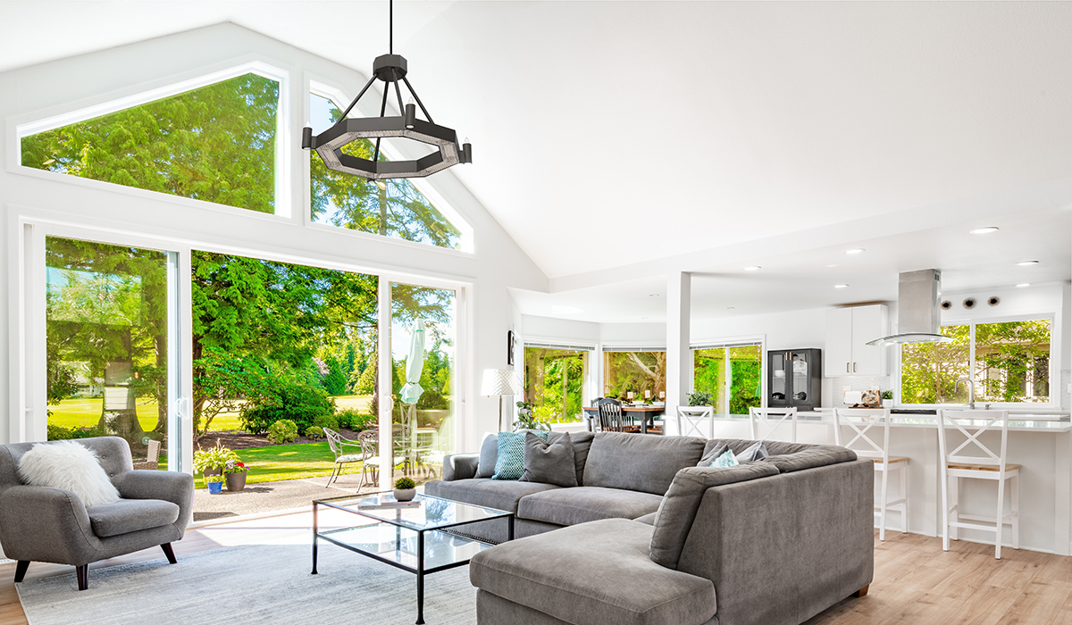 Mini radiateur Halo noir avec éclairage dans un grand espace de vie moderne