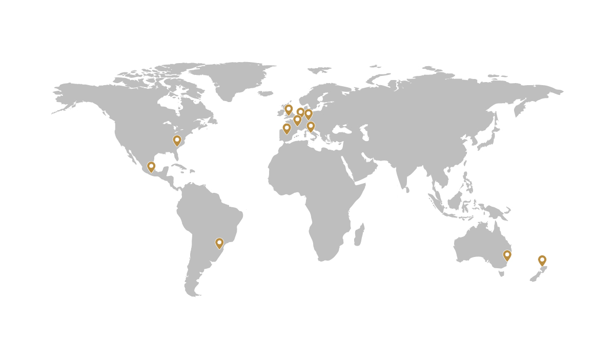 Carte des opérations mondiales de Herschel en Amérique du Nord, en Amérique latine, en Europe, en Australie et en Nouvelle-Zélande