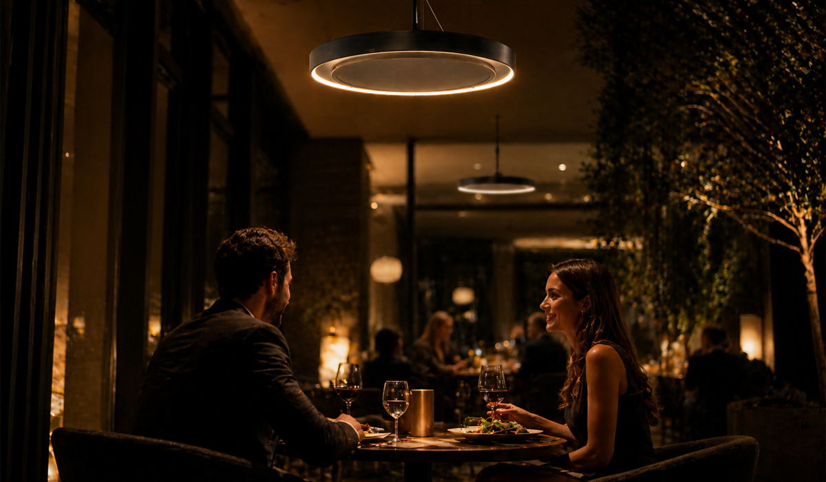 Dîner en couple dans un restaurant en intérieur à Ibiza